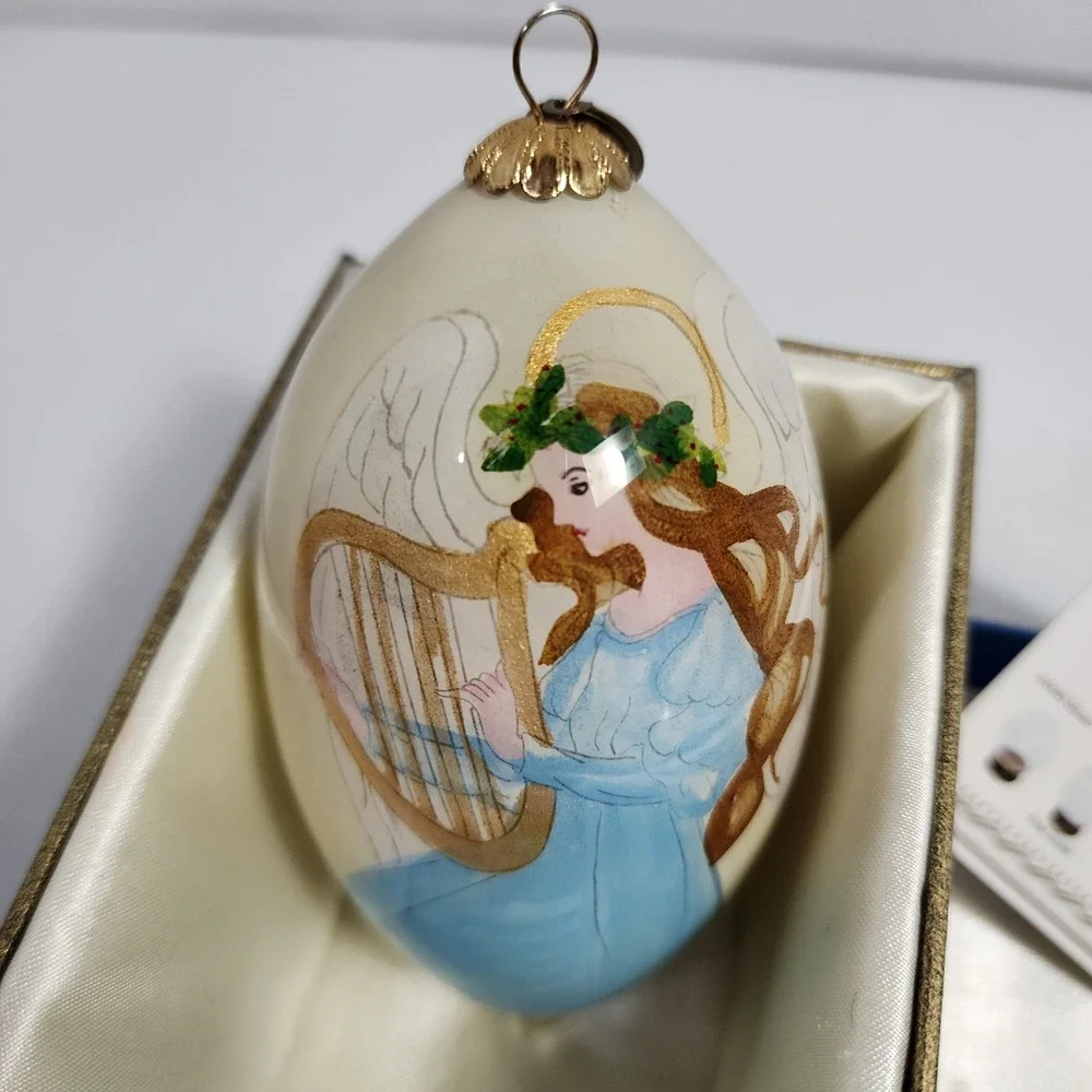 Pier 1 Li Bien 2015 Angel with Harp Hand Painted Glass Christmas Ornament Boxed